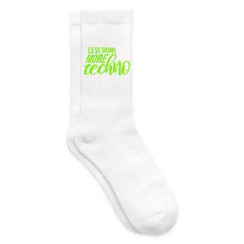 Less drama more techno Spruch Party Rave Logo Text - Tennissocken - Weiß - Rechts
