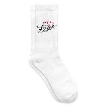 Two hearts with ornament and infinity loop. - Tennis socks - white - Right