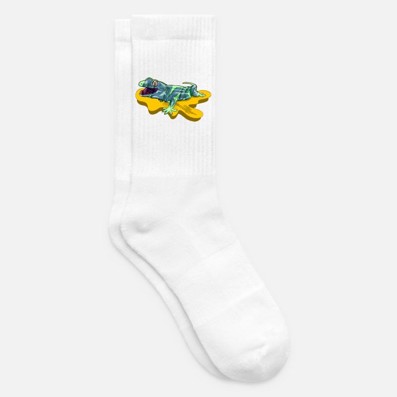 Lizard on neon yellow pond - Tennis socks - white
