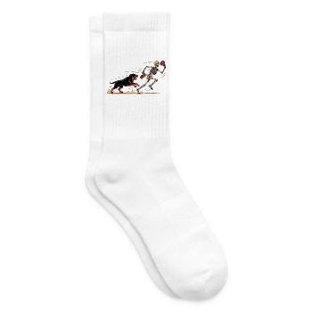Lustiger Rottweiler, der mit Fleisch ein Skelett jagt - Tennissocken - Weiß - Rechts