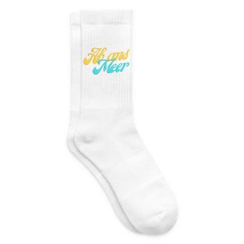 Ab ans Meer – Sommerlicher Retro-Schriftzug - Tennissocken - Weiß - Rechts