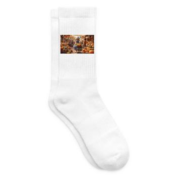 Cute Pigeon with Pumpkin at Autumn Market - Tennis socks - white - Right