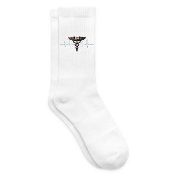Flügel-Caduceus Herzschlag Design - Tennissocken - Weiß - Rechts