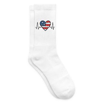 États-Unis Heartbeat Line Drapeau américain Love Design - Chaussettes de tennis - blanc - Droite