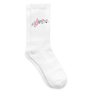 Musik, Notenschlüssel mit Notenblatt und Noten - Tennissocken - Weiß - Rechts