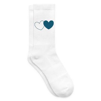 blue heart 2 hearts valentine's day - Tennis socks - white - Right