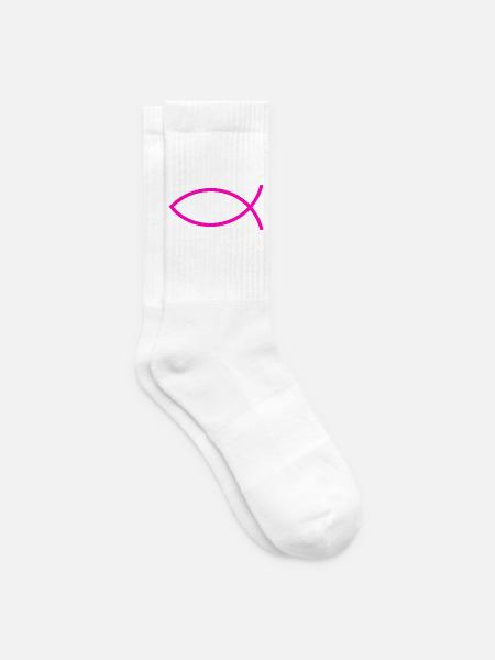 Jesusfisch pink Ichthys Jesus Fisch - Tennissocken - Weiß