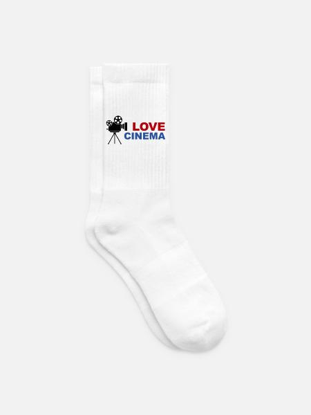 Love Cinema Bold Red Blue Typography - Tennis socks - white