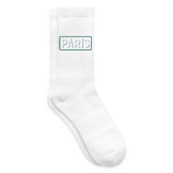 Paris Line Art Panel Green White - Tennis socks - white - Right