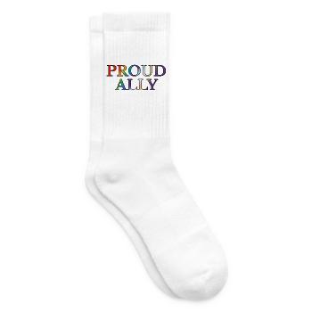 Proud Ally Rainbow Text inklusive Flaggenfarben - Tennissocken - Weiß - Rechts