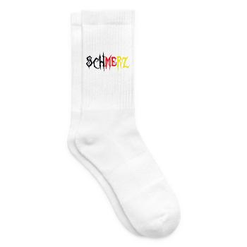 Schmerz – Grunge Schriftzug Schwarz Rot Gold - Tennissocken - Weiß - Rechts