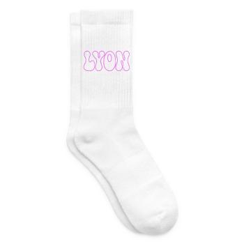 Lyon in Bubble Letterpress Weiß Pink - Tennissocken - Weiß - Rechts