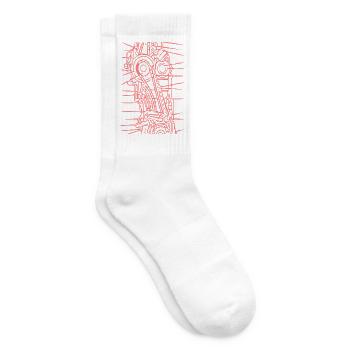 Rosa Linien-Roboter Kunst - Tennissocken - Weiß - Rechts
