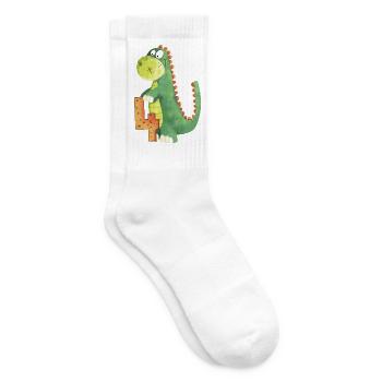 Dino With Number 4 I Fourth Birthday Dinosaur - Tennis socks - white - Right