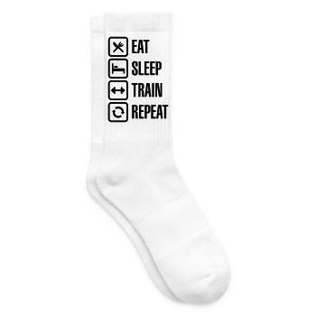 Eat sleep train repeat - bodybuilding - Tennis socks - white - Right