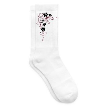 Schwarze Blüten mit dunkelroten Ranken - Tennissocken - Weiß - Rechts
