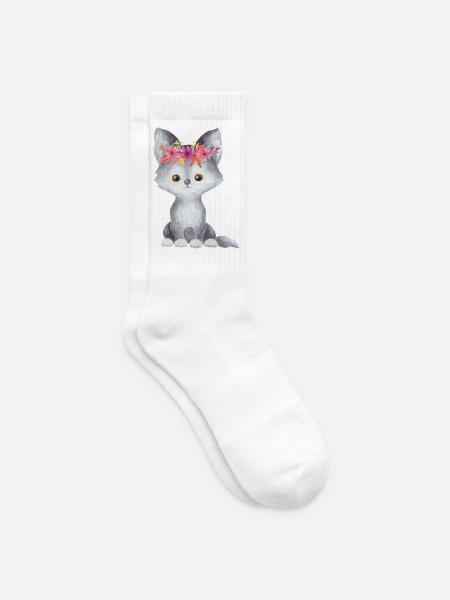 Katzenkätzchen mit Blütenkrone - Tennissocken - Weiß