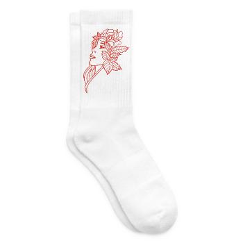 Die Dame und die Rose (rot) - Tennissocken - Weiß - Rechts