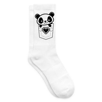 Panda in der Tasche mit Herz-Emblem - Tennissocken - Weiß - Rechts