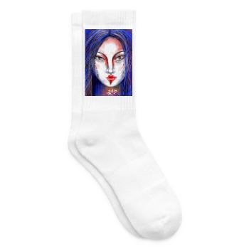 Farbkontrollierte Masken berührte Kunst - Tennissocken - Weiß - Rechts
