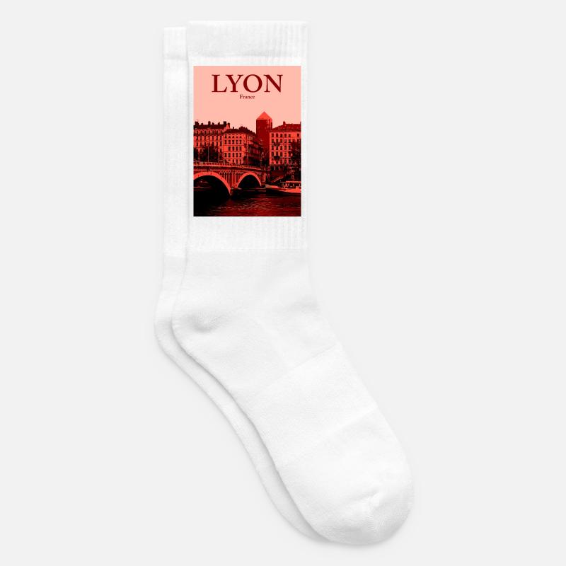 Lyon Skyline roter Overlay - Tennissocken - Weiß