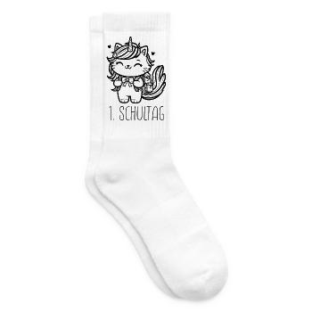 1. Schultag Einhornkatze (schwarz) - Tennissocken - Weiß - Rechts