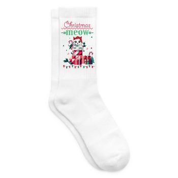 Verspielte Katze im Strumpf - Ugly Christmas Style - Tennissocken - Weiß - Rechts