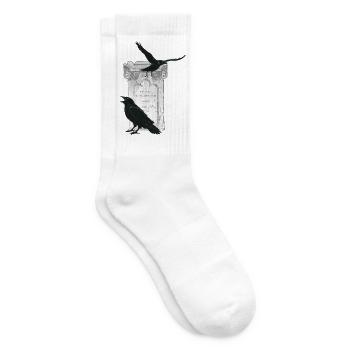 Kolkraben mit Grabstein, Halloween Outfit - Tennissocken - Weiß - Rechts