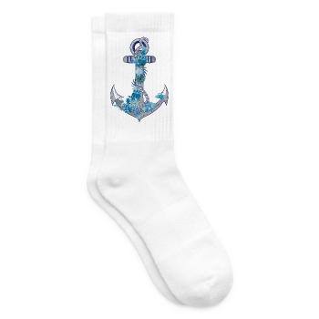 Anchor with sea-style shells and corals - Tennis socks - white - Right