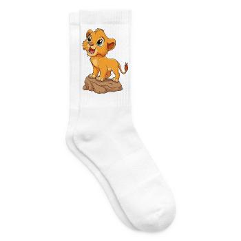 Bébé lionceau joyeux qui rugit, sur un rocher v03 - Chaussettes de tennis - blanc - Droite