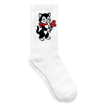 Black Cat with Red Ribbon - Tennis socks - white - Right