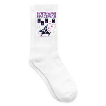 SYNTHWAVE SPACEWAR Retro Neon 80er Jahre Raumschiff - Tennissocken - Weiß - Rechts