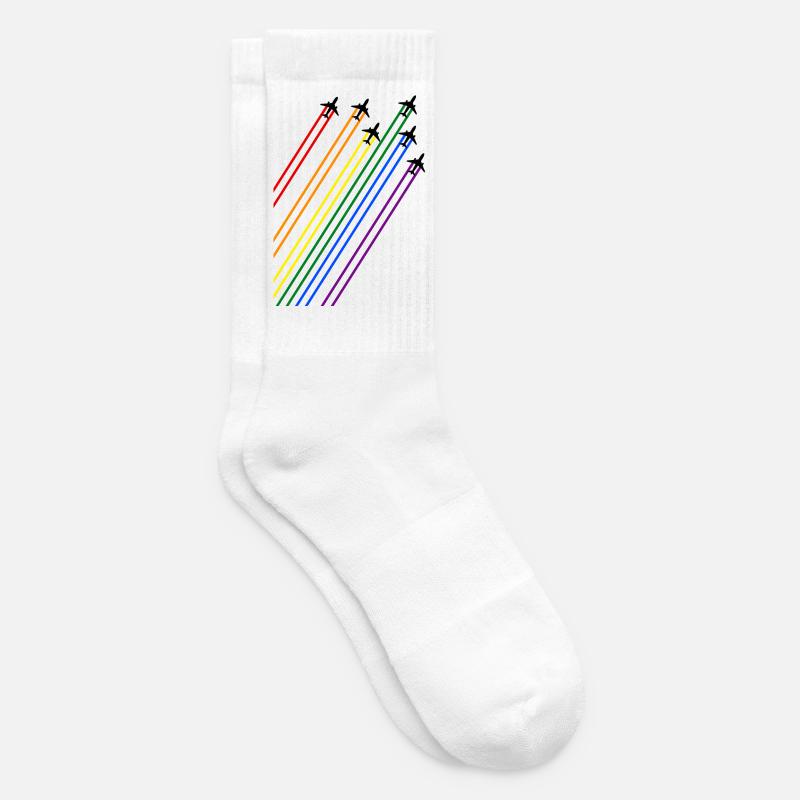Black planes with rainbow trails - Tennis socks - white