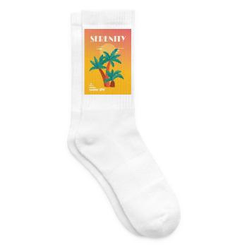 SERENITY – Chill Mode AN | Palmen & Sonnenuntergang - Tennissocken - Weiß - Rechts