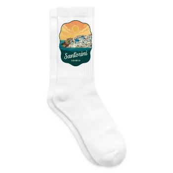 Santorini Blue Domes Retro Sonnenuntergangsabzeichen - Tennissocken - Weiß - Rechts