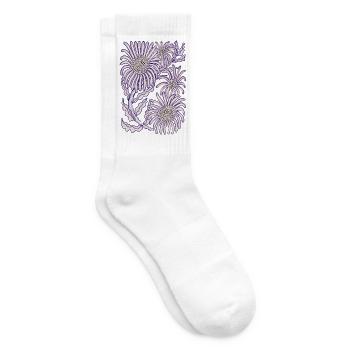 Purple Daisy Botanical Line Art - Tennis socks - white - Right