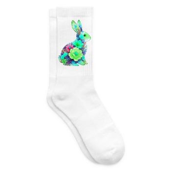 Bunny Watercolor Flowers Easter - Tennis socks - white - Right