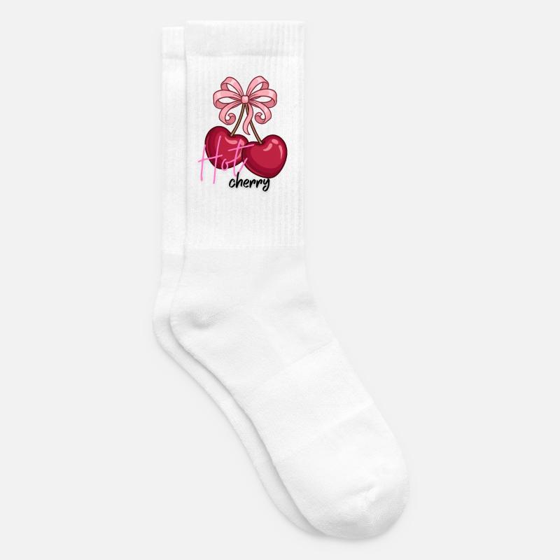 Cherry hearts with bow - Tennis socks - white