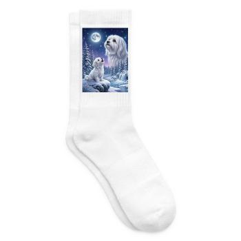 Howling to the Moon Meme Hund Malteser - Tennissocken - Weiß - Rechts