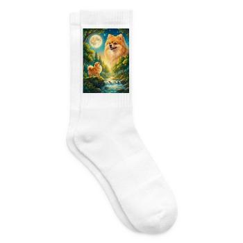 Howling to the Moon Meme Hund Zwergspitz - Tennissocken - Weiß - Rechts
