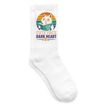 Cute Face Dark Heart Horror Cat - Tennis socks - white - Right