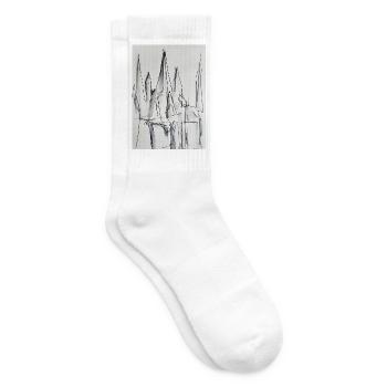Black and White City Silhouette - Tennis socks - white - Right