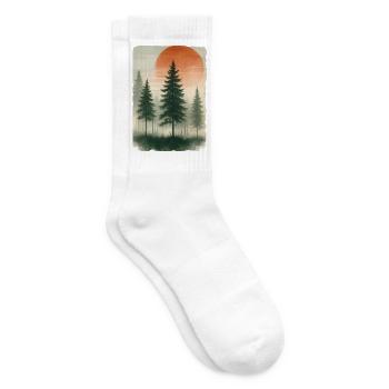 Vintage Forest Sunset Watercolor - Tennis socks - white - Right