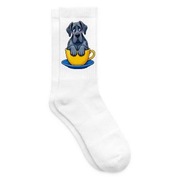 Deutsche Dogge in Teetasse gequetscht – lustiges Design - Tennissocken - Weiß - Rechts