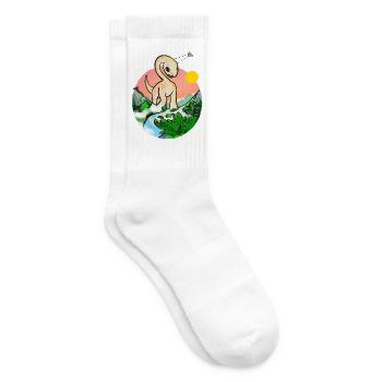 Sonnenuntergangsdino im Dschungelpanorama - Tennissocken - Weiß - Rechts