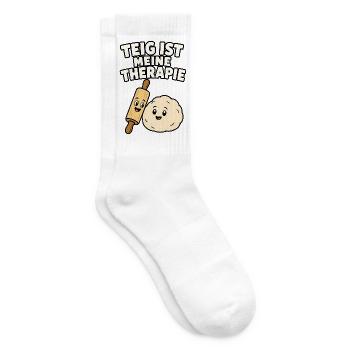 Teig ist meine Therapie Backen Backdesign - Tennissocken - Weiß - Rechts