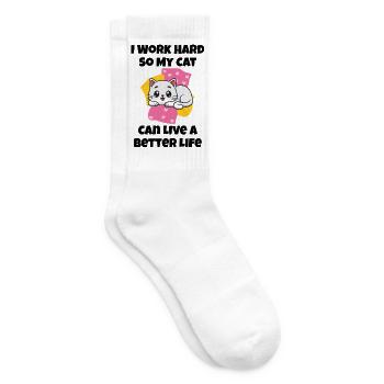 Ich arbeite hart, damit meine Katze ein besseres Leben führen kann - Tennissocken - Weiß - Rechts