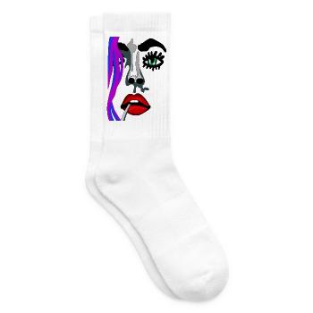Surreales Farbgesicht Portrait - Tennissocken - Weiß - Rechts