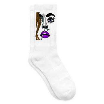 Intensives Model Lippenporträt Neonfarben - Tennissocken - Weiß - Rechts