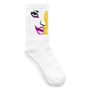 Neon Frauen Model Gesicht mit gelbem Haar - Tennissocken - Weiß - Rechts
